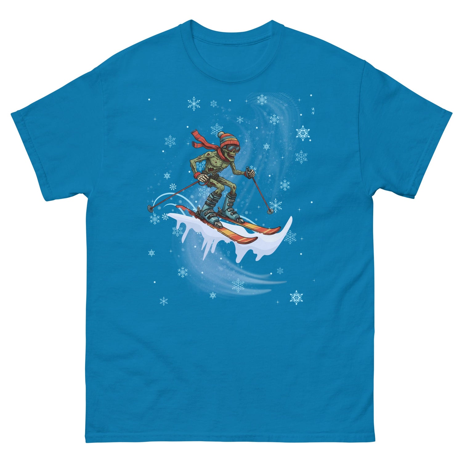 Skeleton, and Zombie, skier, and snowboarder, t-shirts