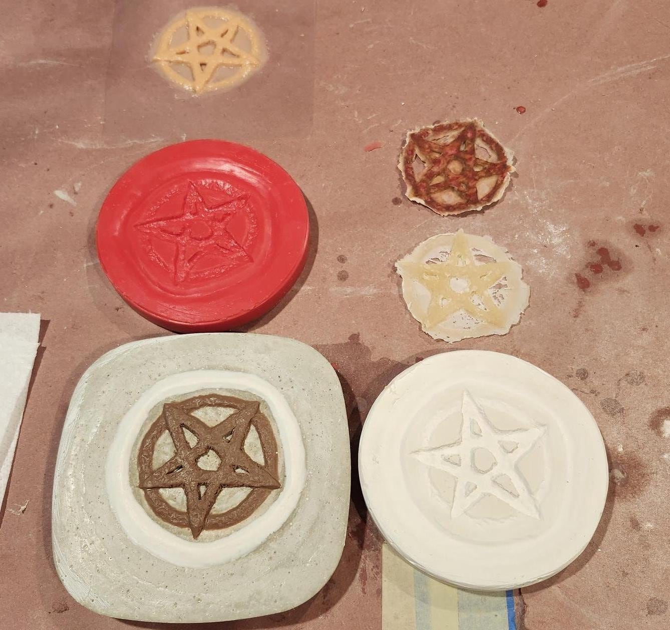 A unique one of a kind pentagram. Made of latex or as a pros aide transfer. Sfx makeup artists let your characters darkness shine.
