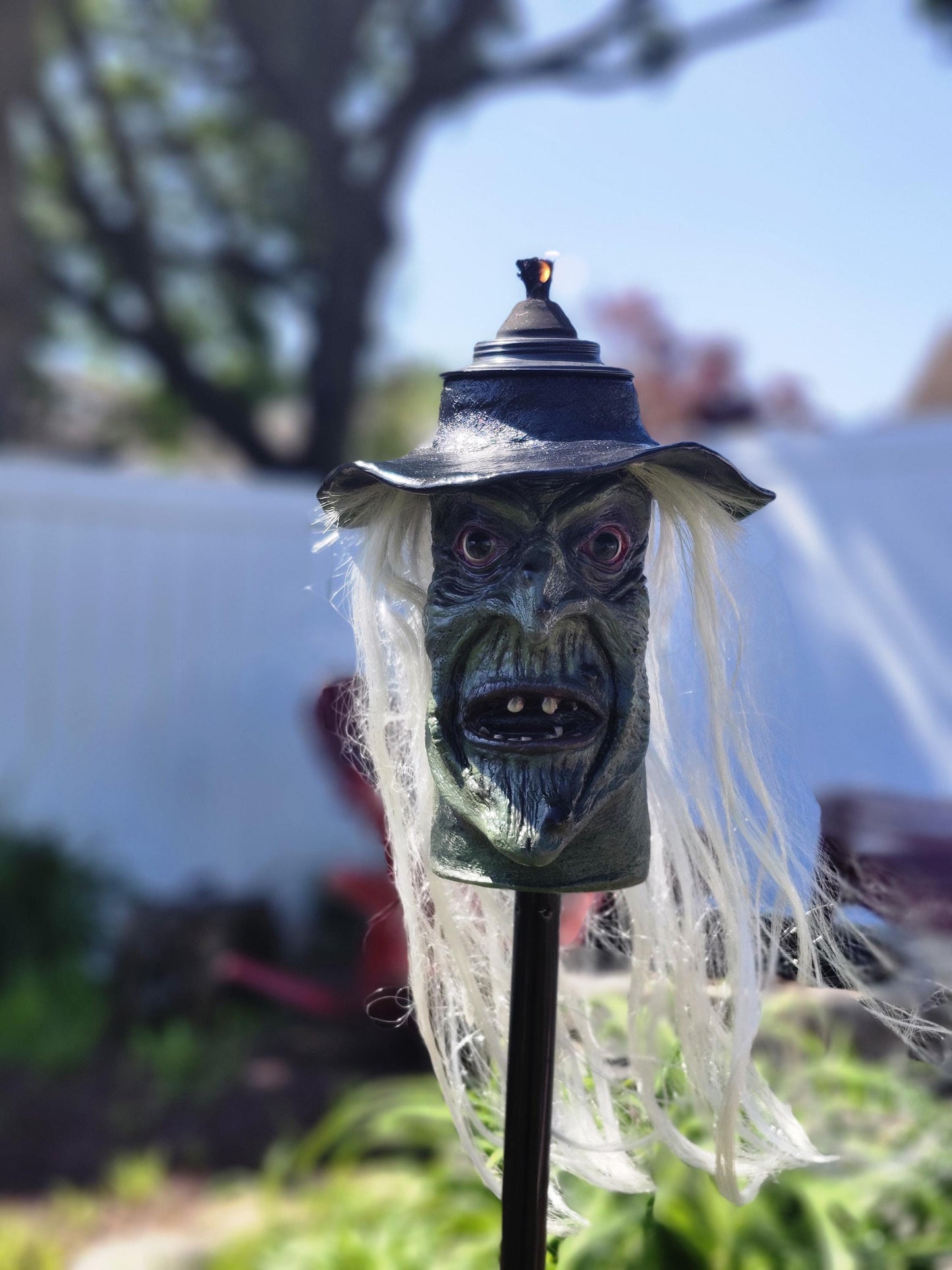 The Witch -  Monster Tiki Torch - a hauntingly unique piece perfect for Halloween or year-round horror vibes. A must for #camping